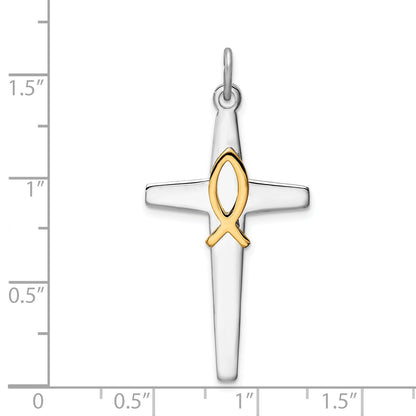 Sterling Silver Rhodium-Plated & Gold Tone Cross Pendant