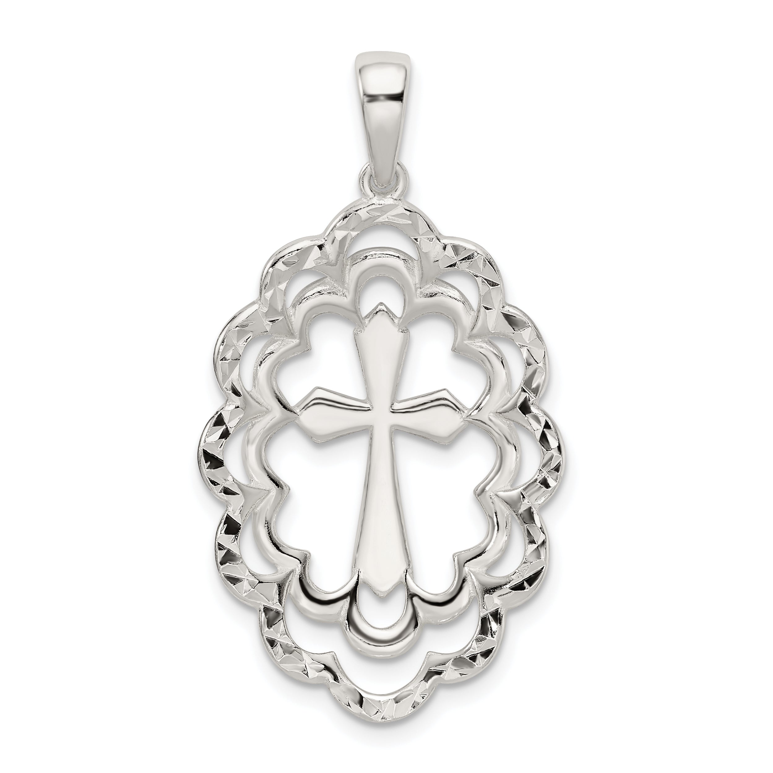Sterling Silver Diamond-Cut Cross Pendant