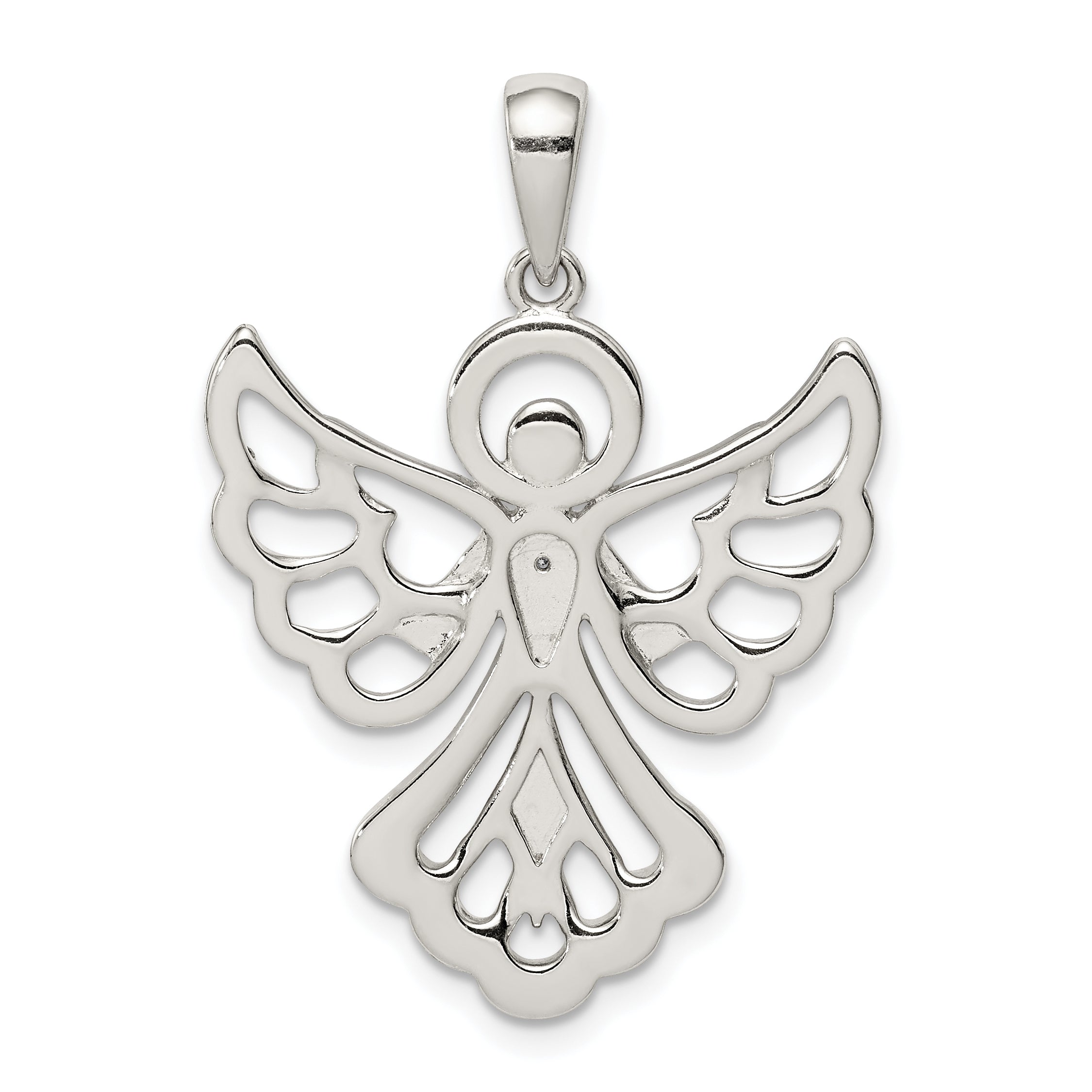 Sterling Silver Diamond & Diamond-Cut Angel Pendant