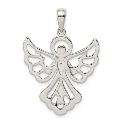 Sterling Silver Diamond & Diamond-Cut Angel Pendant