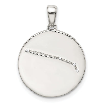 Sterling Silver Rhodium-Plated & Cz Aries Zodiac Pendant