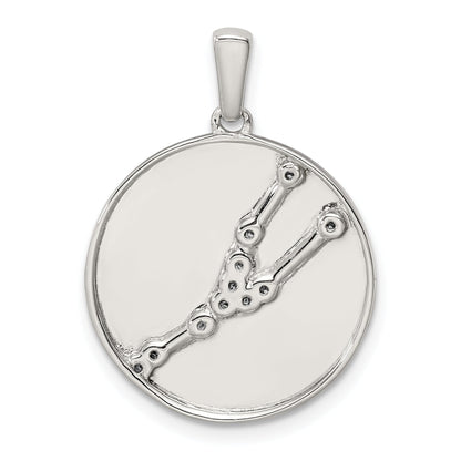 Sterling Silver Rhodium-Plated & Cz Taurus Zodiac Pendant