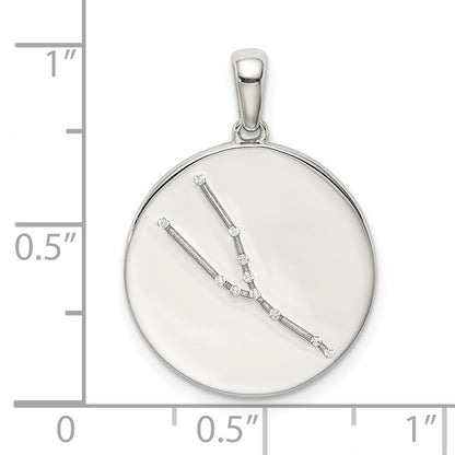 Sterling Silver Rhodium-Plated & Cz Taurus Zodiac Pendant