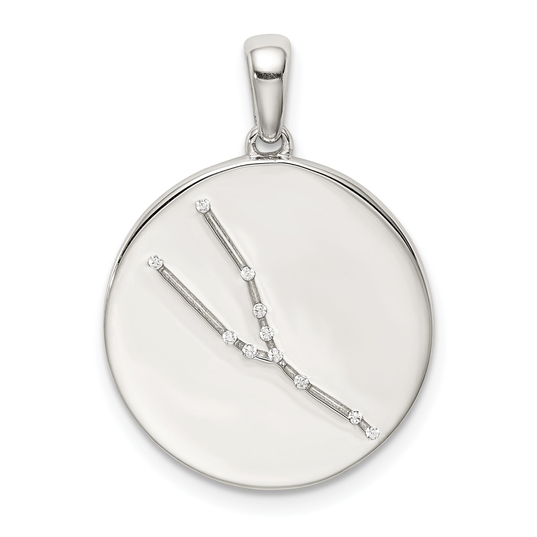 Sterling Silver Rhodium-Plated & Cz Taurus Zodiac Pendant