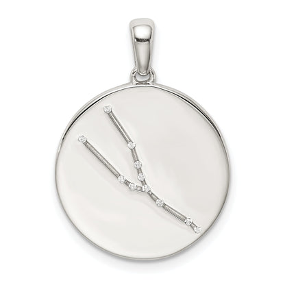 Sterling Silver Rhodium-Plated & Cz Taurus Zodiac Pendant