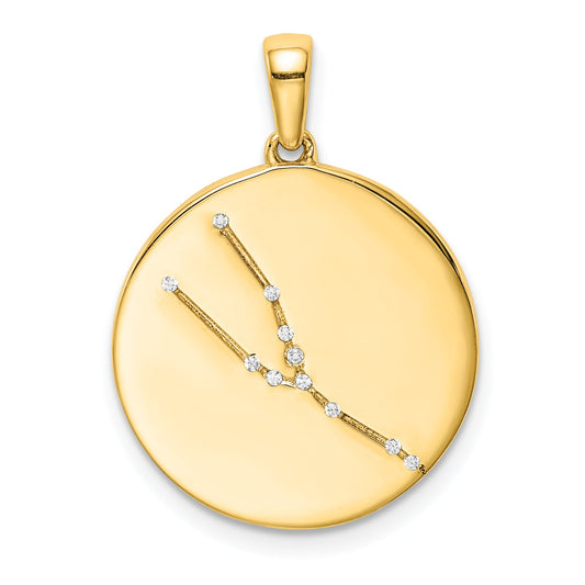 Ss/Gold Plated Sterling Silver Gold-Plated & Cz Taurus Zodiac Pendant