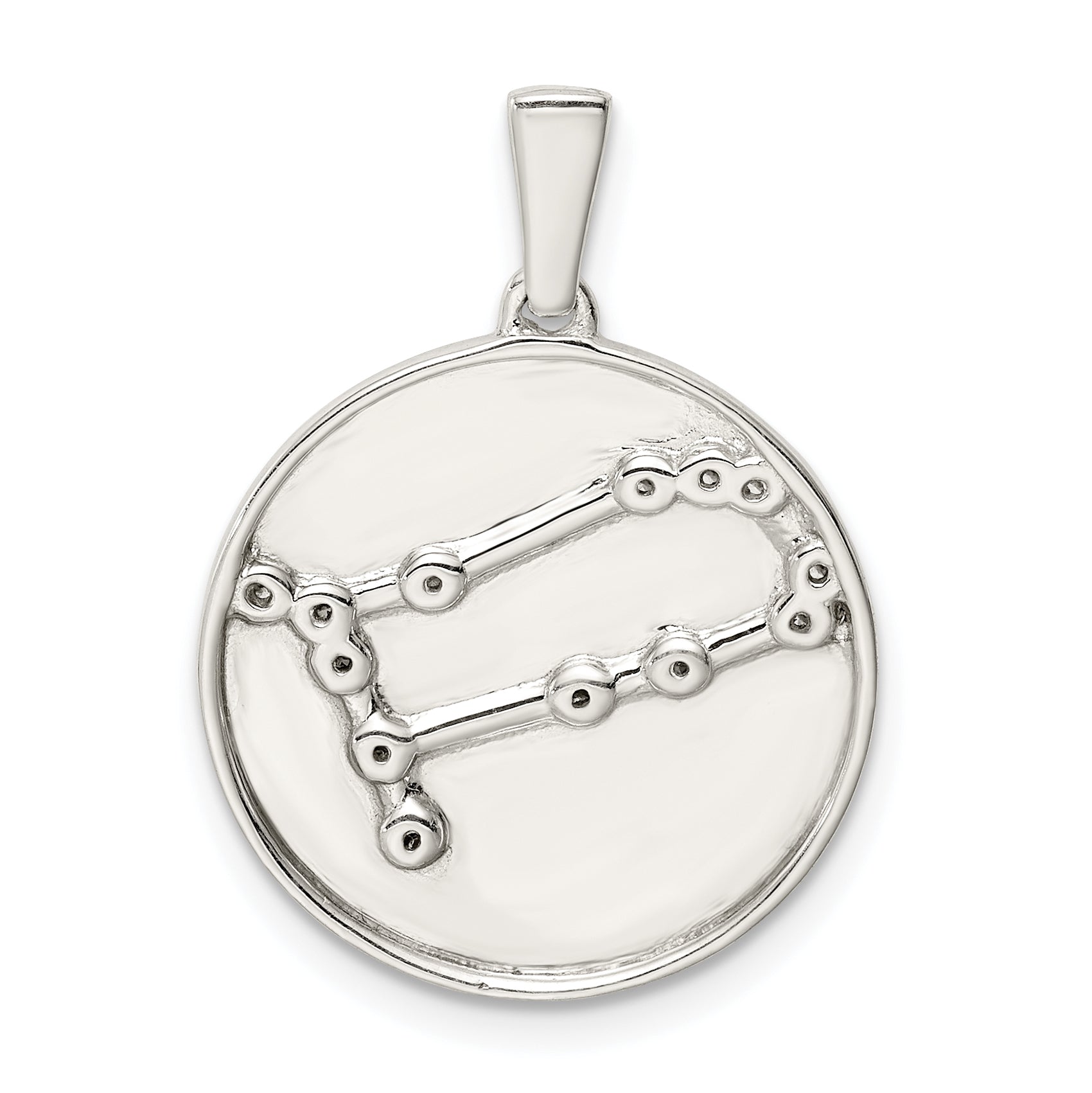 Sterling Silver Rhodium-Plated & Cz Gemini Zodiac Pendant