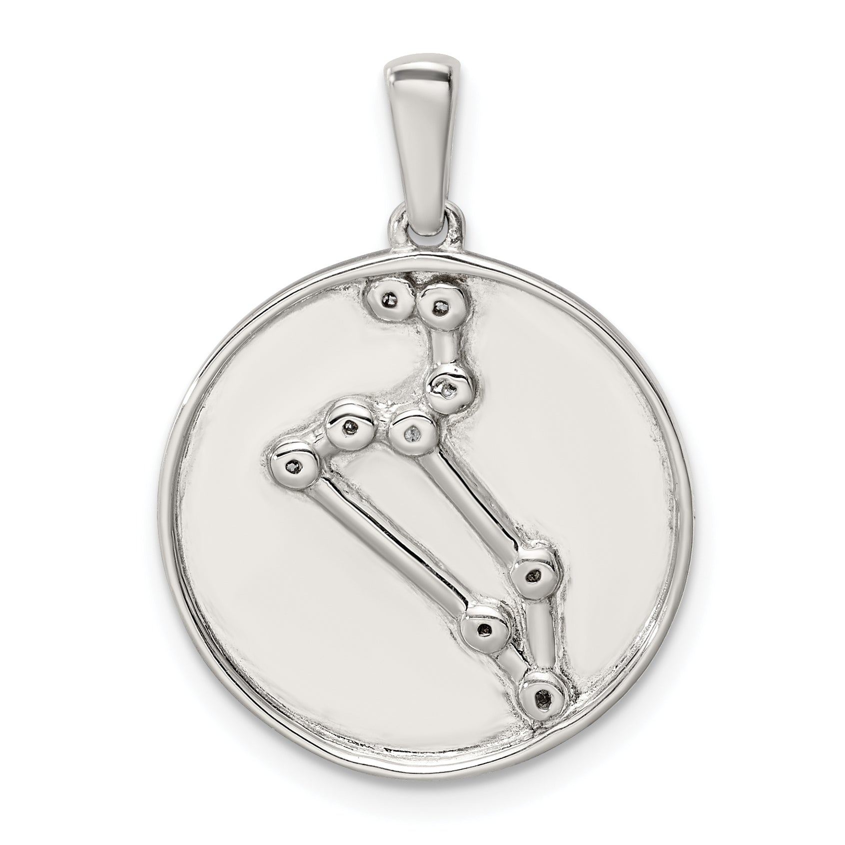 Sterling Silver Rhodium-Plated & Cz Leo Zodiac Pendant