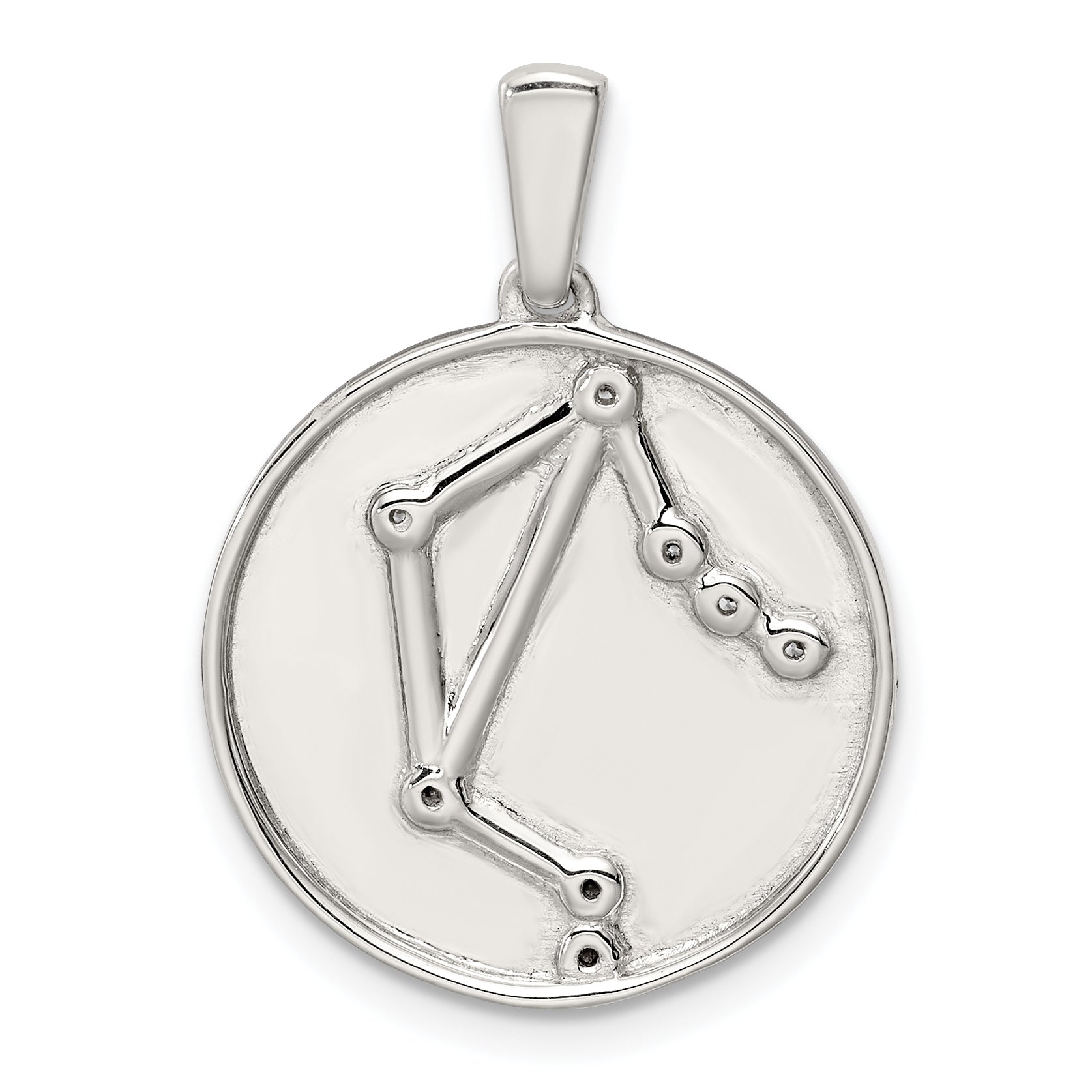 Sterling Silver Rhodium-Plated & Cz Libra Zodiac Pendant
