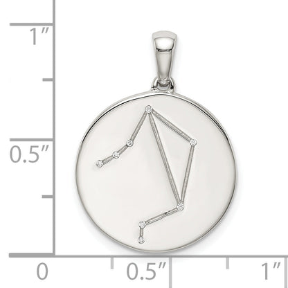 Sterling Silver Rhodium-Plated & Cz Libra Zodiac Pendant