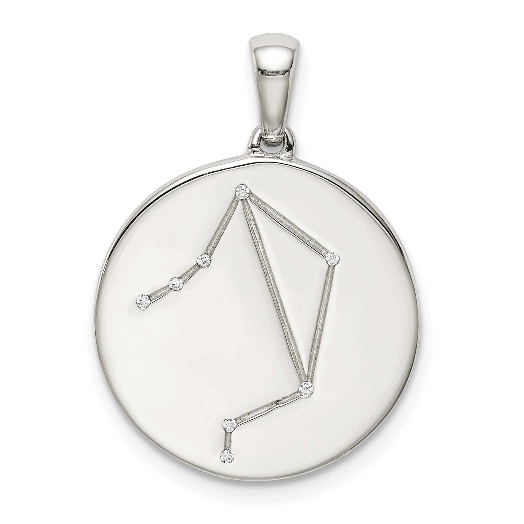Sterling Silver Rhodium-Plated & Cz Libra Zodiac Pendant