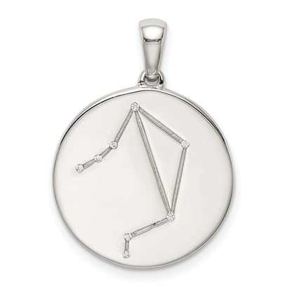 Sterling Silver Rhodium-Plated & Cz Libra Zodiac Pendant