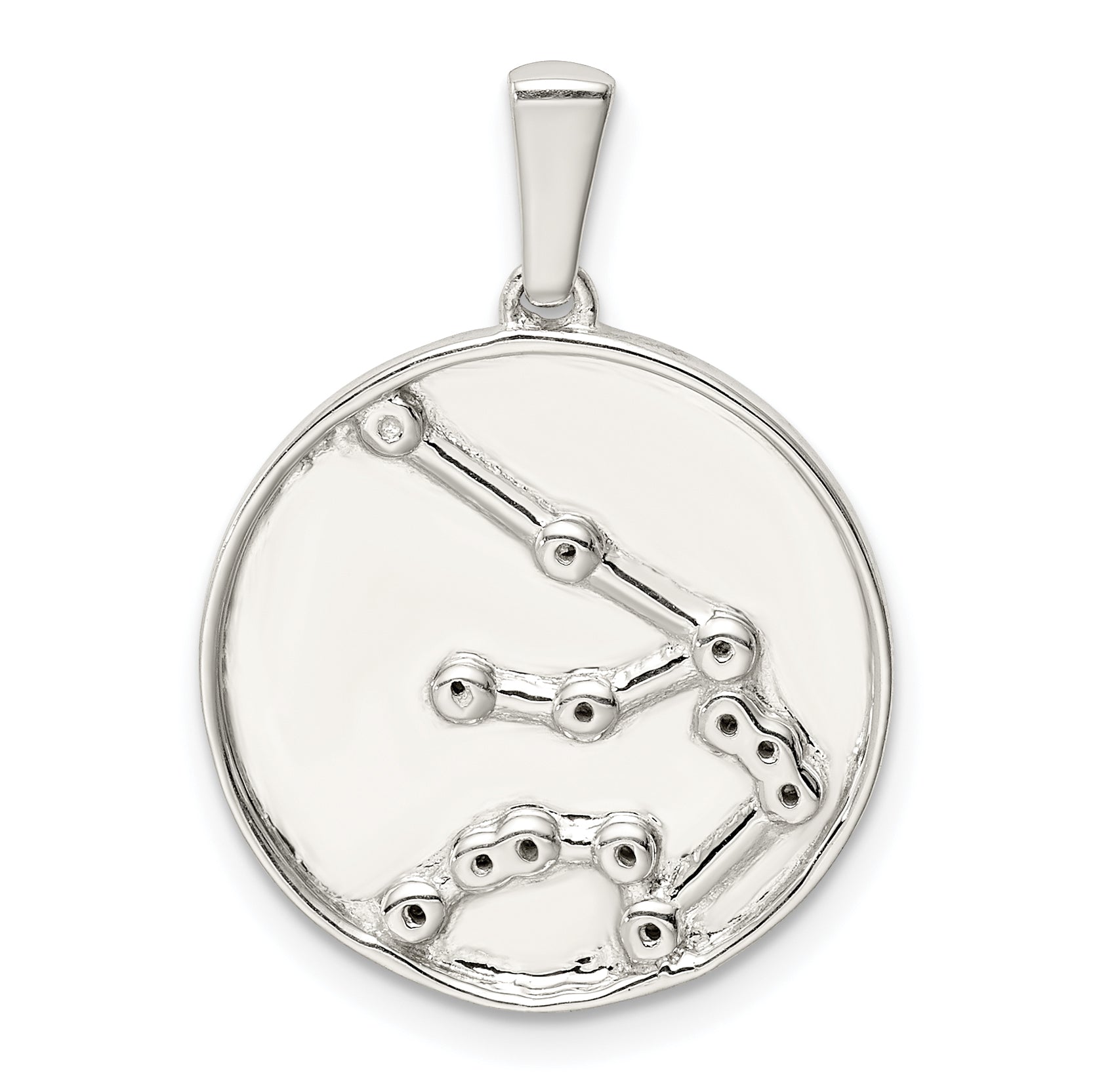 Sterling Silver Rhodium-Plated & Cz Aquarius Zodiac Pendant