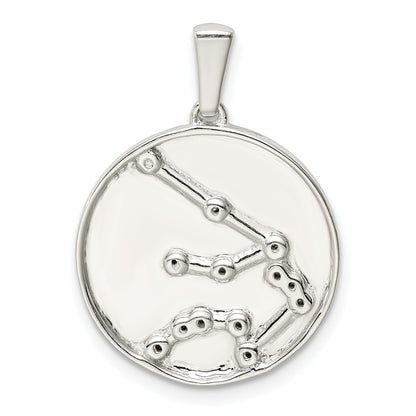 Sterling Silver Rhodium-Plated & Cz Aquarius Zodiac Pendant