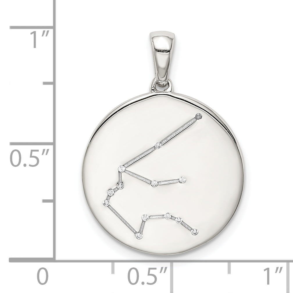 Sterling Silver Rhodium-Plated & Cz Aquarius Zodiac Pendant