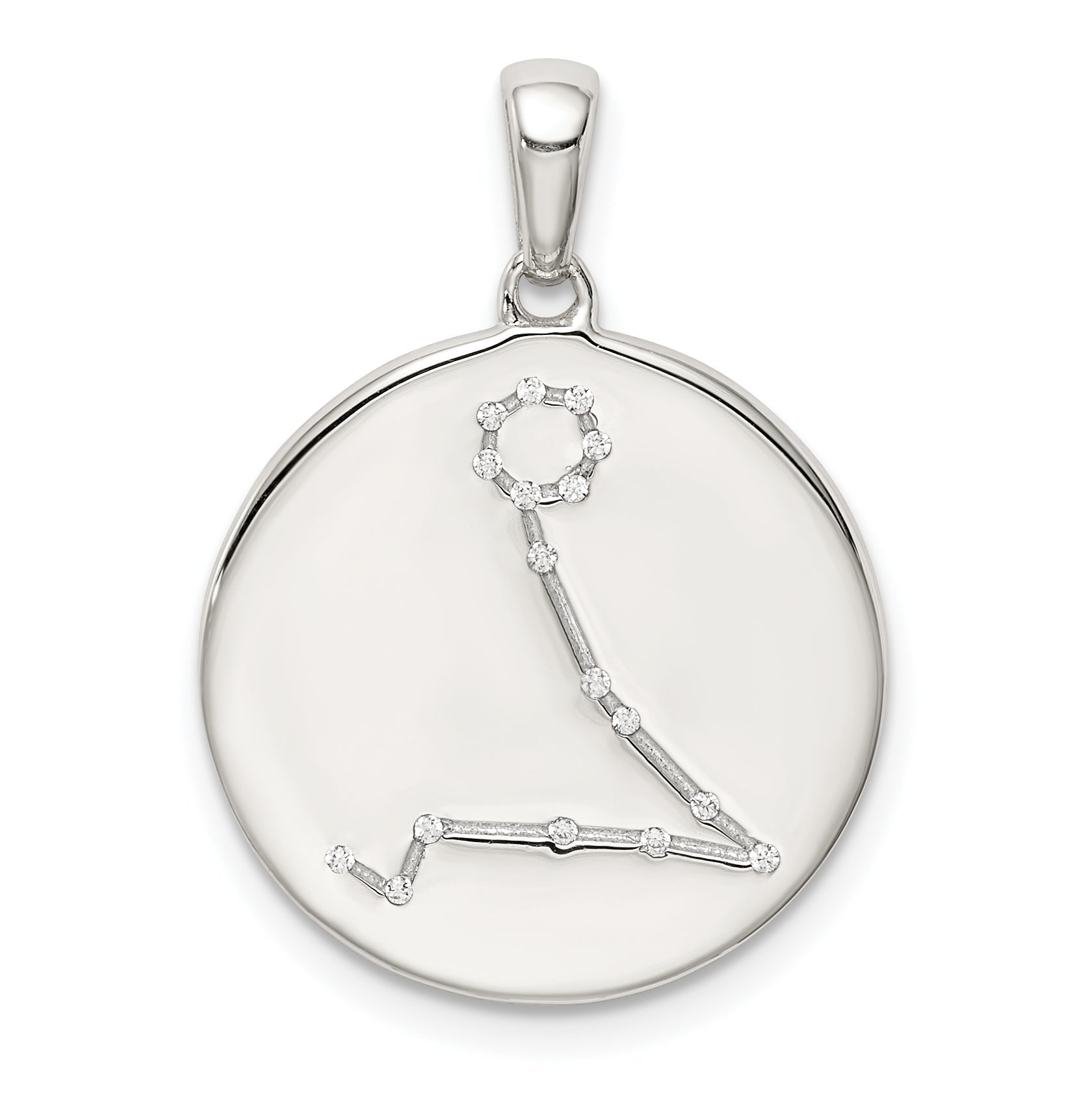 Sterling Silver Rhodium-Plated & Cz Pisces Zodiac Pendant