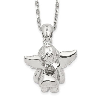 Sterling Silver Rh-Pltd Cz Dec Birthstone Angel Ash Holder 18In Necklace