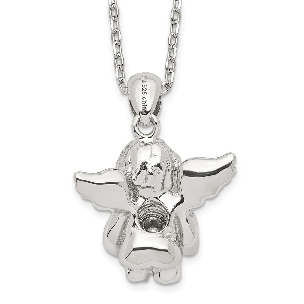 Sterling Silver Rh-Pltd Cz Oct Birthstone Angel Ash Holder 18In Necklace