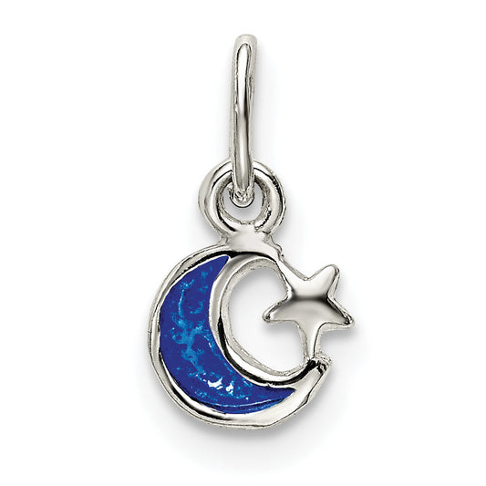 Sterling Silver Enameled Blue Moon And Star Charm