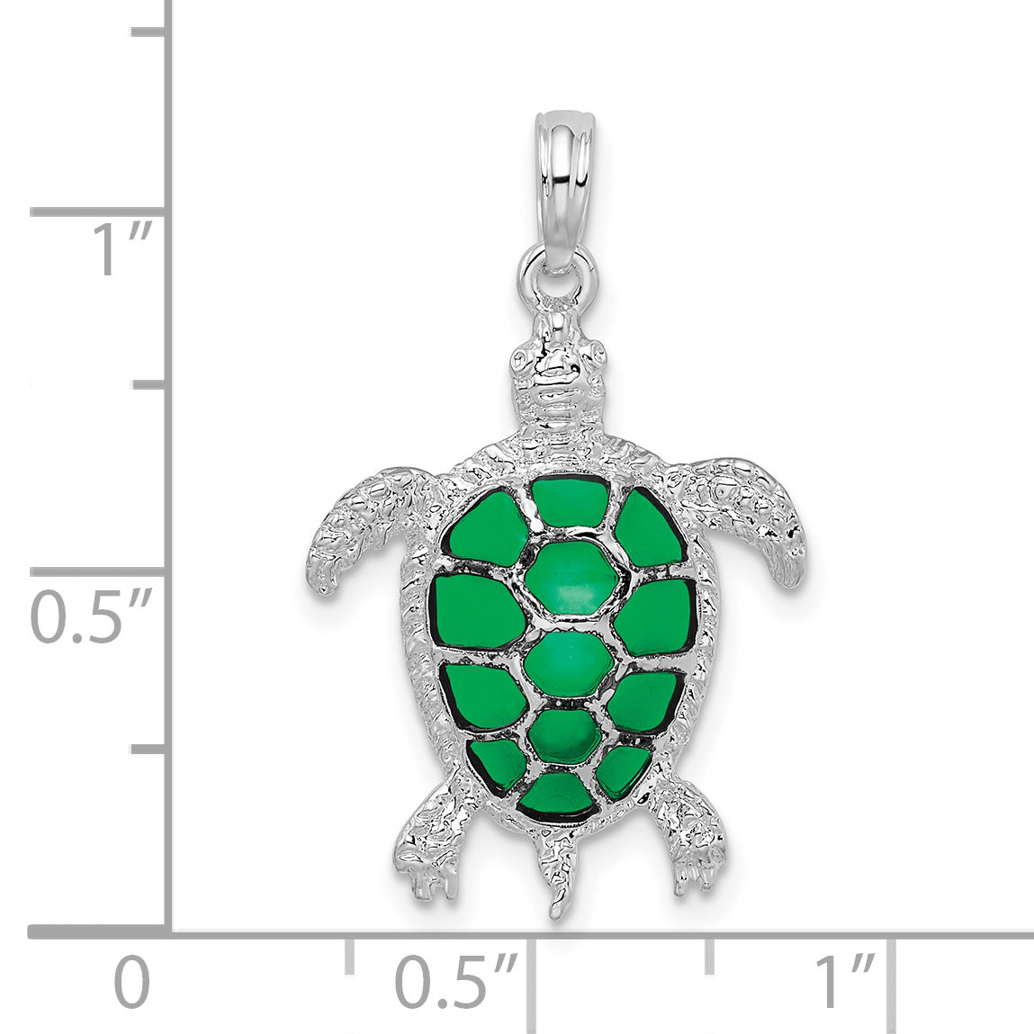 Sterling Silver De-Ani Rhodium-Plated Polished Enameled Green Sea Turtle Pendant