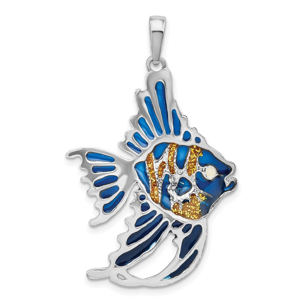 Sterling Silver De-Ani Rhodium-Plated Polished Enameled Angelfish Pendant