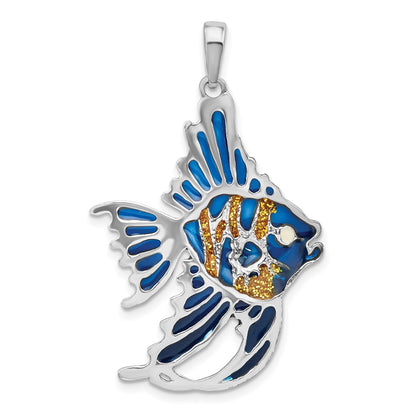 Sterling Silver De-Ani Rhodium-Plated Polished Enameled Angelfish Pendant