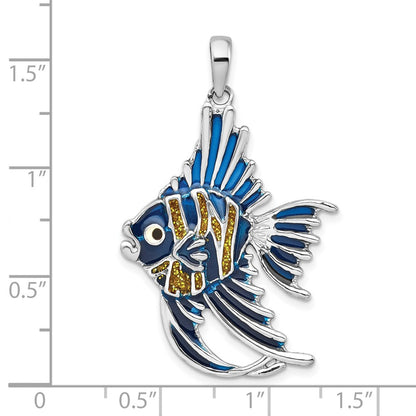 Sterling Silver De-Ani Rhodium-Plated Polished Enameled Angelfish Pendant