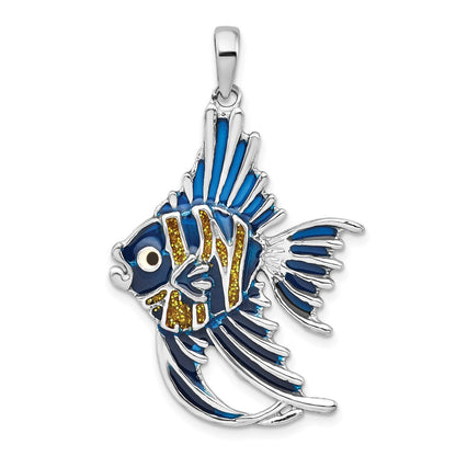 Sterling Silver De-Ani Rhodium-Plated Polished Enameled Angelfish Pendant