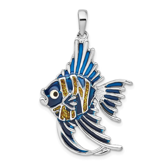 Sterling Silver De-Ani Rhodium-Plated Polished Enameled Angelfish Pendant