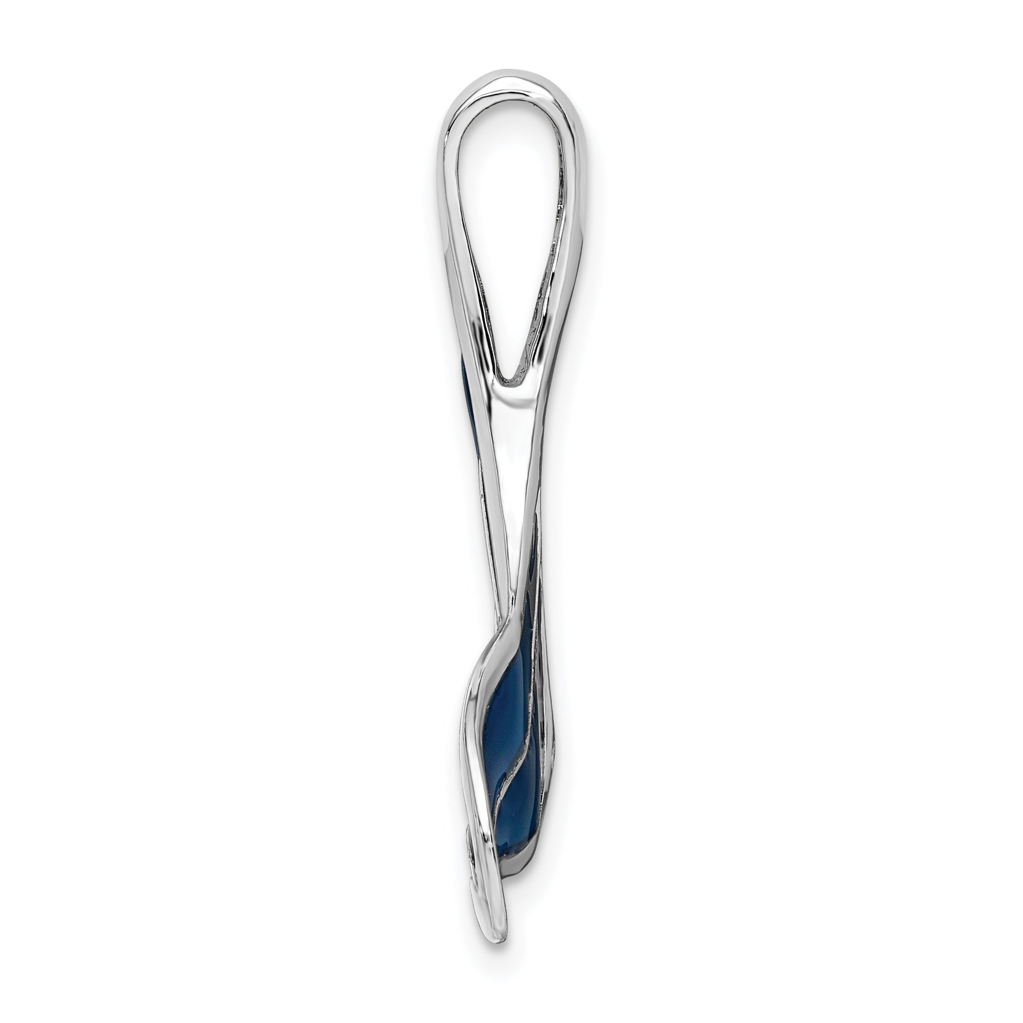 Sterling Silver De-Ani Rhodium-Plated Polished Enameled Blue Whale Tail Slide
