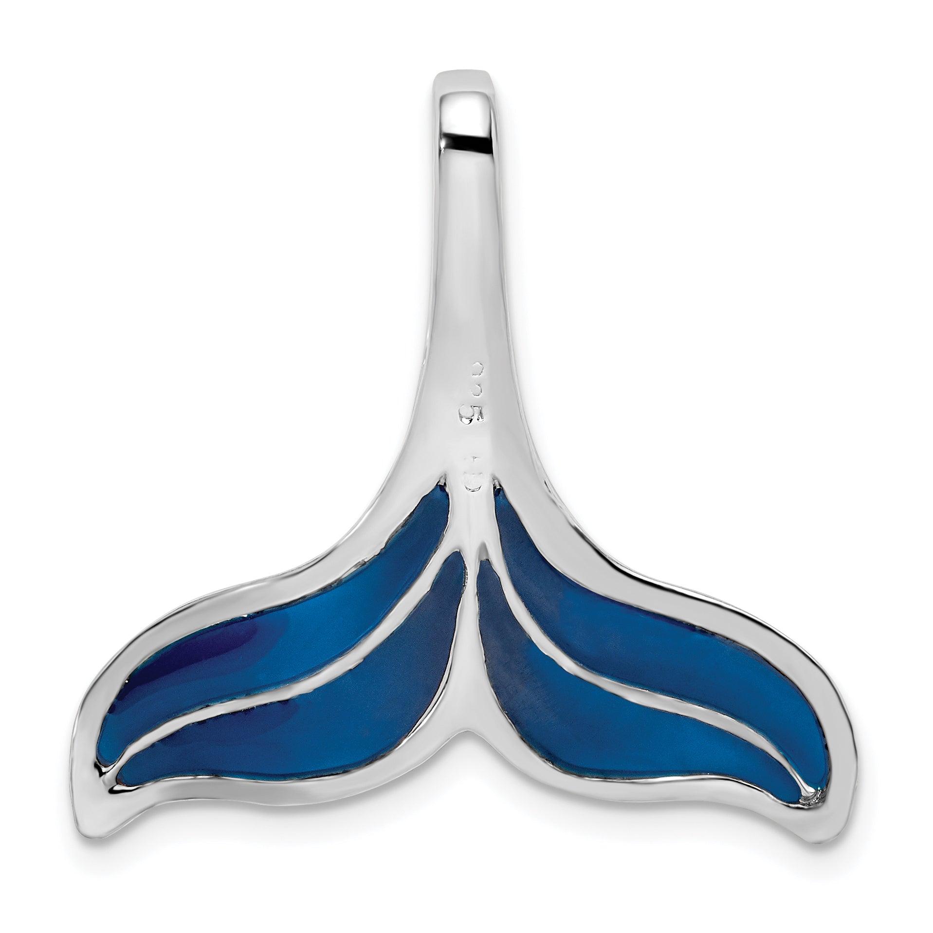 Sterling Silver De-Ani Rhodium-Plated Polished Enameled Blue Whale Tail Slide