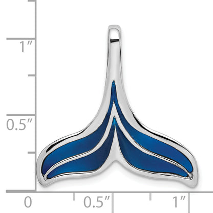 Sterling Silver De-Ani Rhodium-Plated Polished Enameled Blue Whale Tail Slide