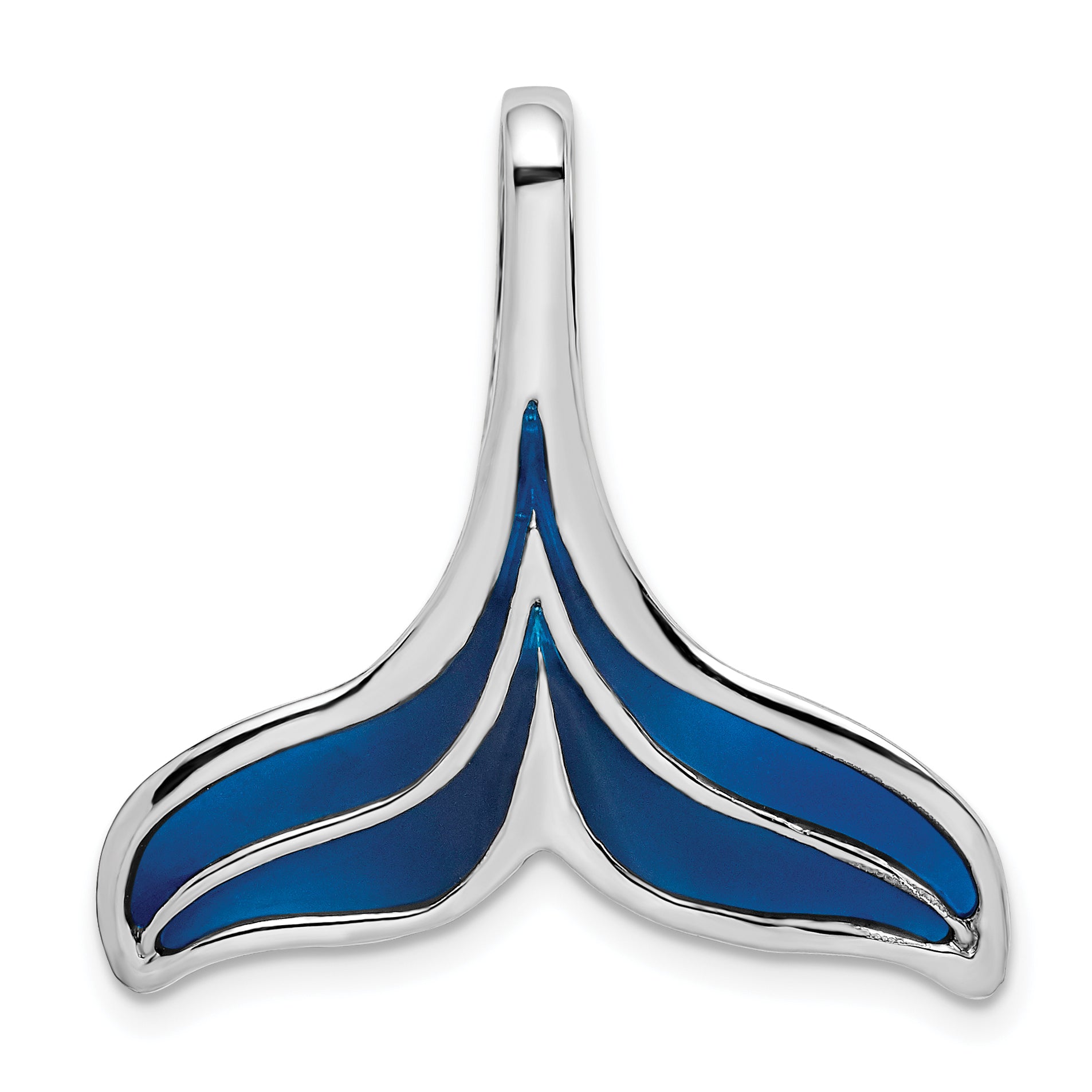 Sterling Silver De-Ani Rhodium-Plated Polished Enameled Blue Whale Tail Slide