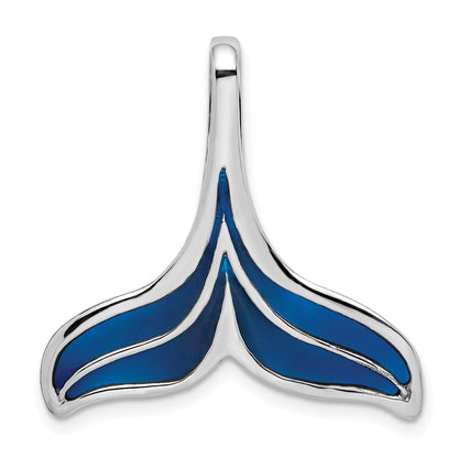 Sterling Silver De-Ani Rhodium-Plated Polished Enameled Blue Whale Tail Slide