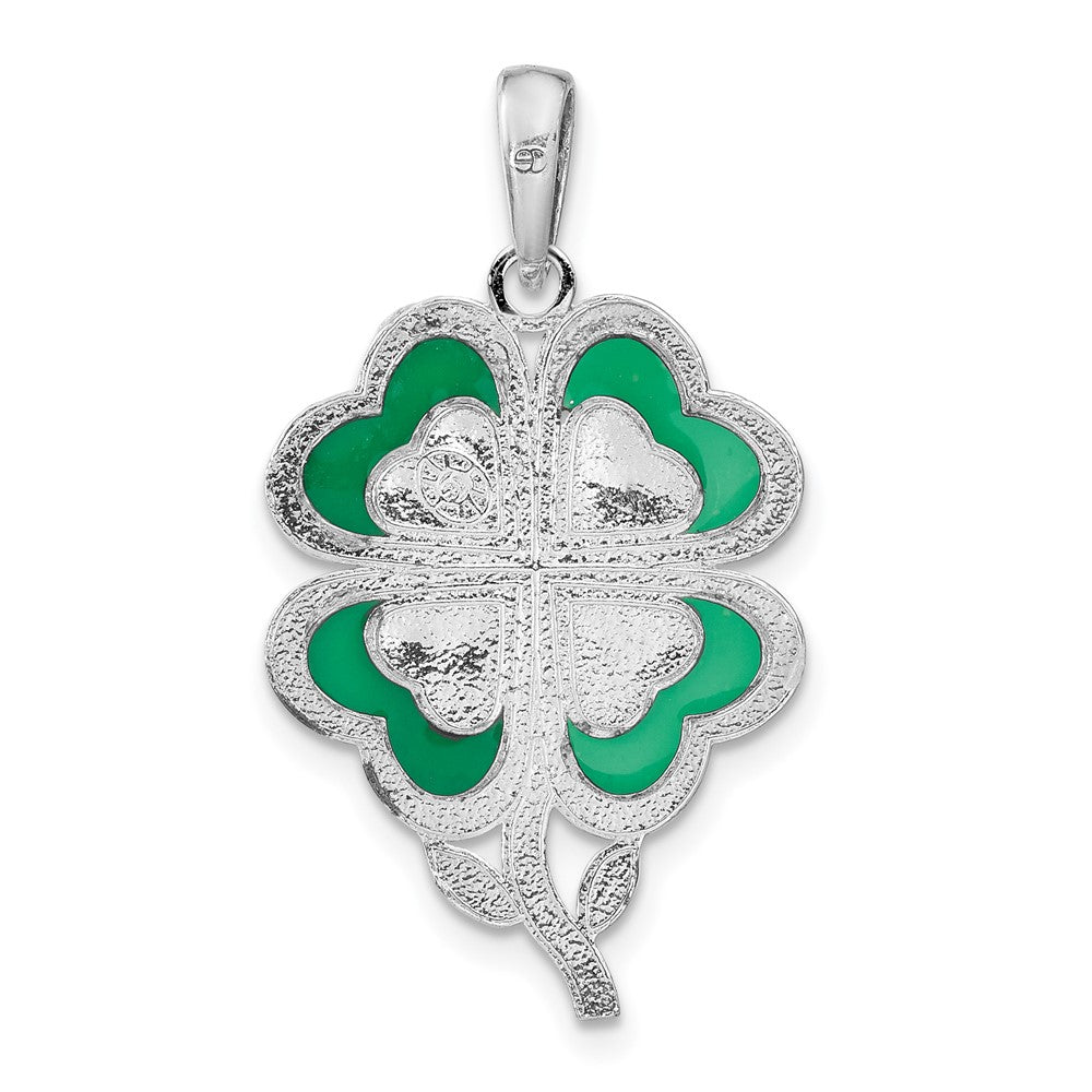 Sterling Silver De-Ani Rhodium-Plated Polished Enameled 4-Leaf Clover Pendant