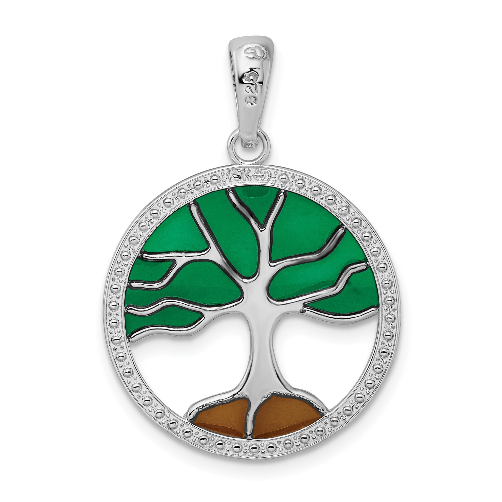 Sterling Silver De-Ani Rhodium-Plated Polished Enameled Tree Of Life Pendant