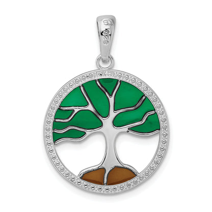 Sterling Silver De-Ani Rhodium-Plated Polished Enameled Tree Of Life Pendant