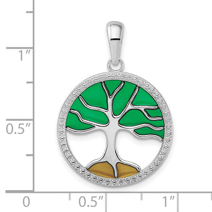 Sterling Silver De-Ani Rhodium-Plated Polished Enameled Tree Of Life Pendant