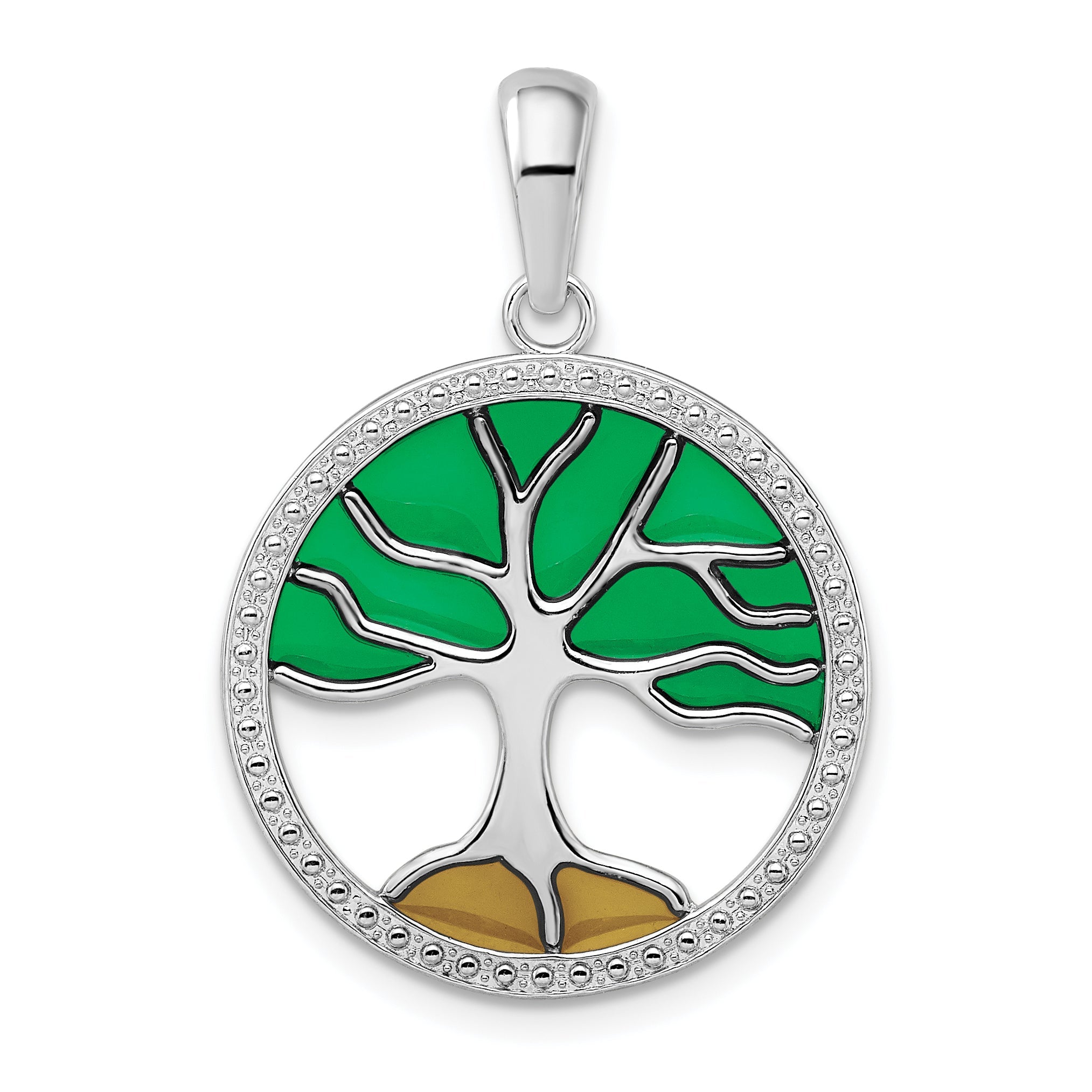 Sterling Silver De-Ani Rhodium-Plated Polished Enameled Tree Of Life Pendant