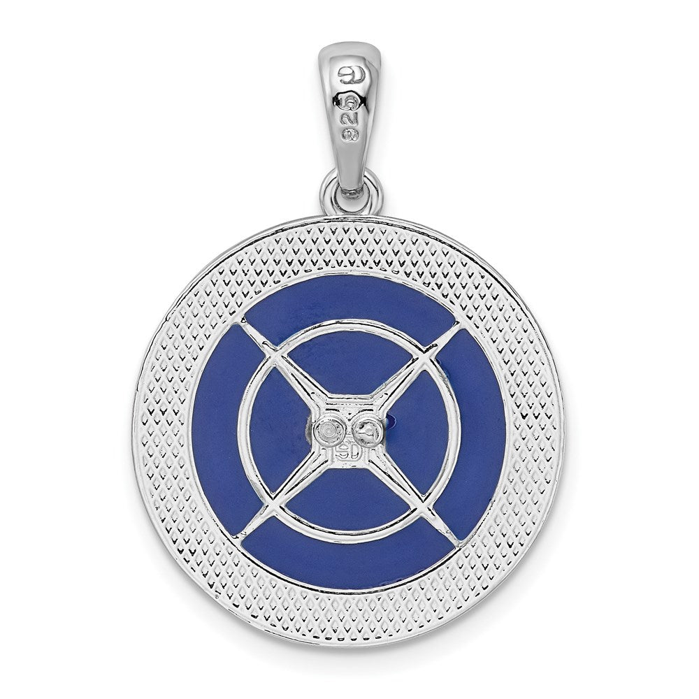 Sterling Silver De-Ani Rhodium-Plated Polished Enameled Large Compass Pendant