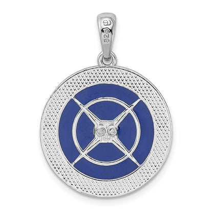 Sterling Silver De-Ani Rhodium-Plated Polished Enameled Large Compass Pendant