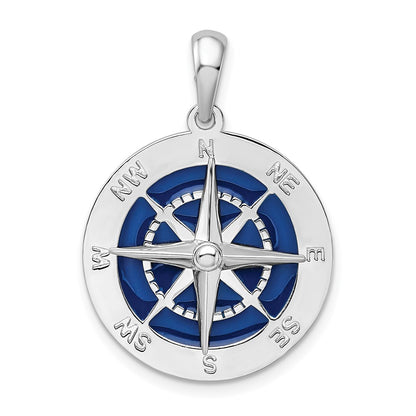 Sterling Silver De-Ani Rhodium-Plated Polished Enameled Large Compass Pendant