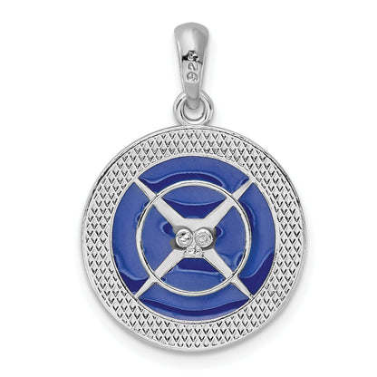 Sterling Silver De-Ani Rhodium-Plated Polished Enameled Compass Pendant