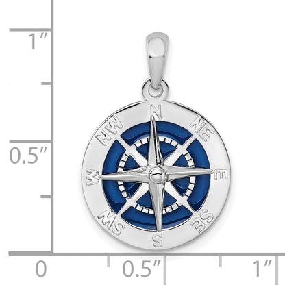 Sterling Silver De-Ani Rhodium-Plated Polished Enameled Compass Pendant