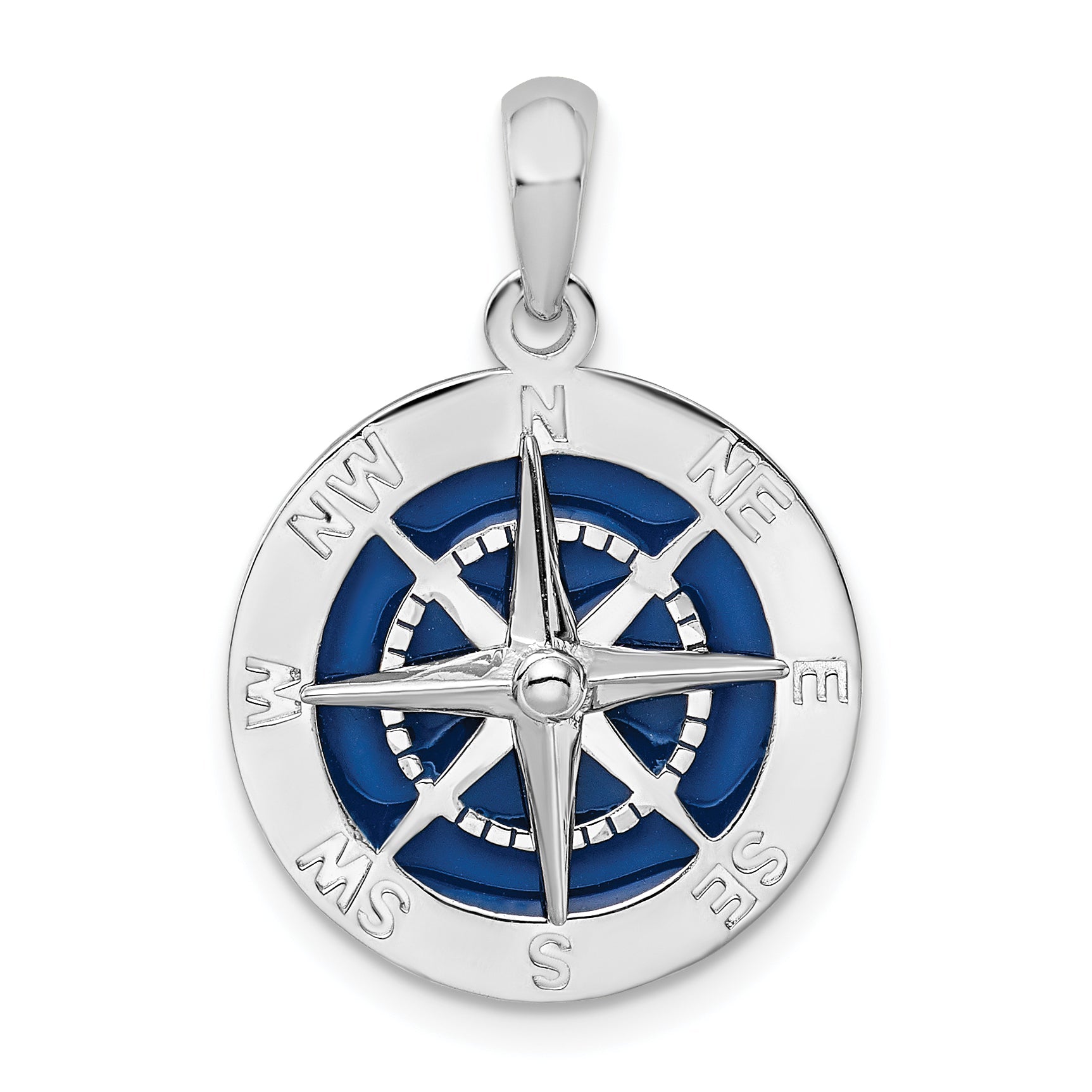 Sterling Silver De-Ani Rhodium-Plated Polished Enameled Compass Pendant