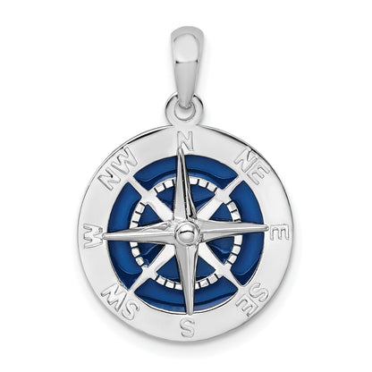 Sterling Silver De-Ani Rhodium-Plated Polished Enameled Compass Pendant