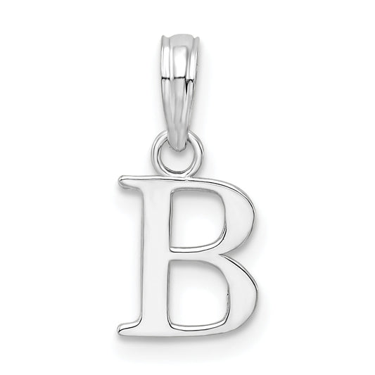Sterling Silver Rhodium-Plated Polished Block Initial -B- Pendant