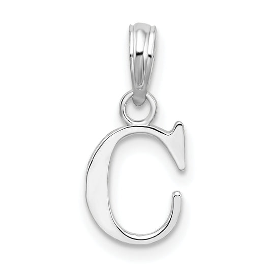 Sterling Silver Rhodium-Plated Polished Block Initial -C- Pendant