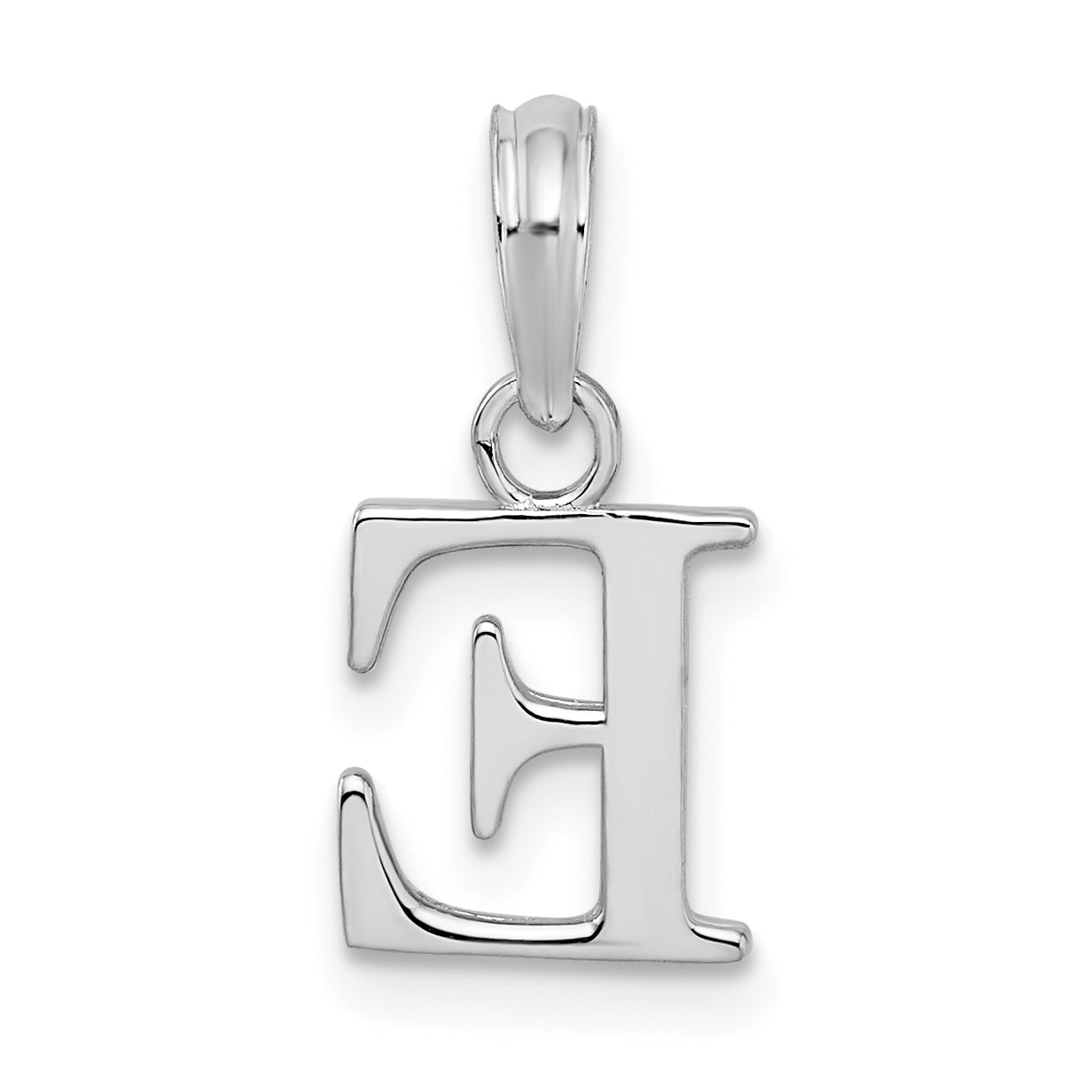 Sterling Silver Rhodium-Plated Polished Block Initial -E- Pendant