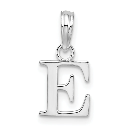 Sterling Silver Rhodium-Plated Polished Block Initial -E- Pendant